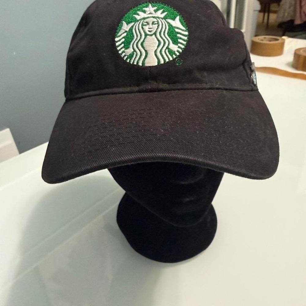 Starbucks Hat Black Baseball Cap Logo + "1" Pin Barista Merch
